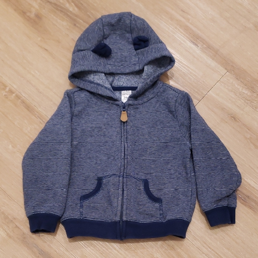 Carter's Blue Striped Hoodie w bear ears